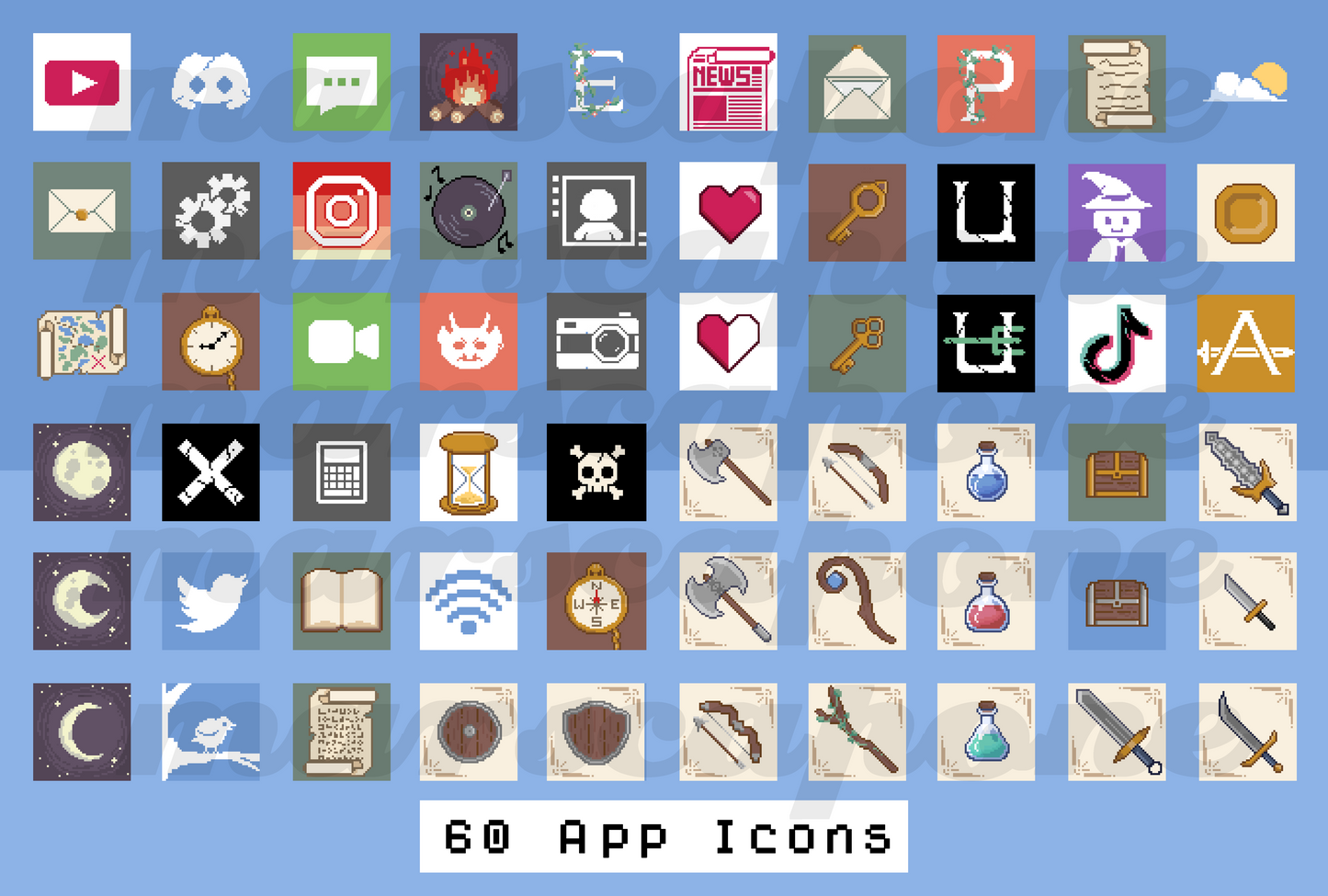 60 App Icon Pack | RPG Pixel Inspired | IOS App Icons | Digital Download